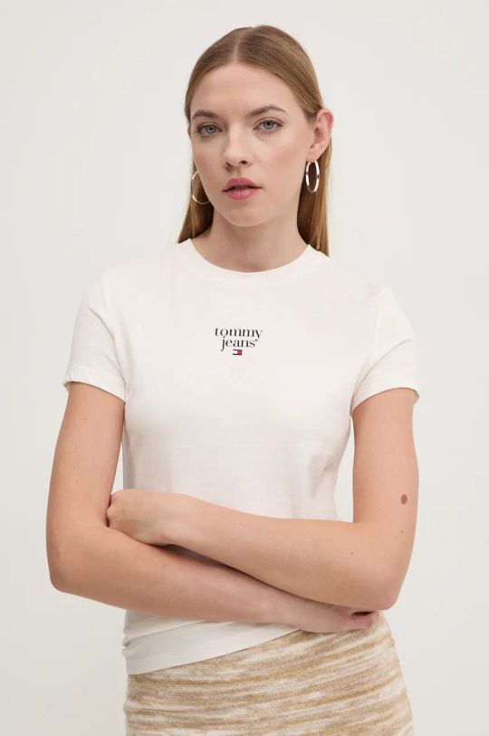 Tommy Jeans t-shirt bawełniany nadruk beżowy DW0DW18800