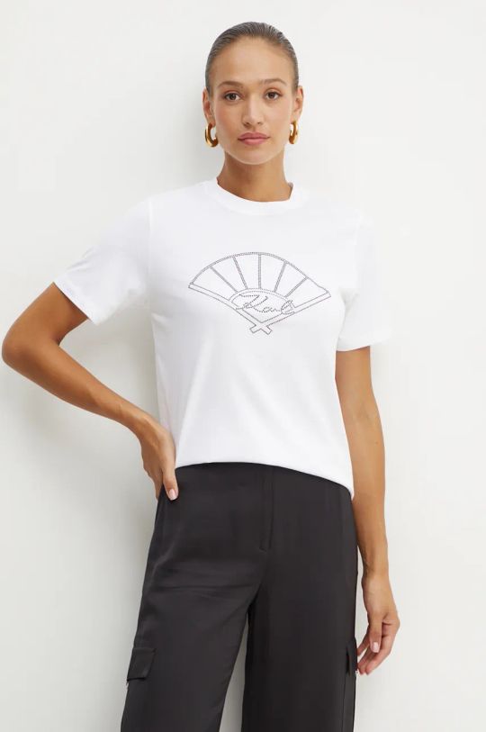 Karl Lagerfeld tricou din bumbac imprimeu alb 246W1702