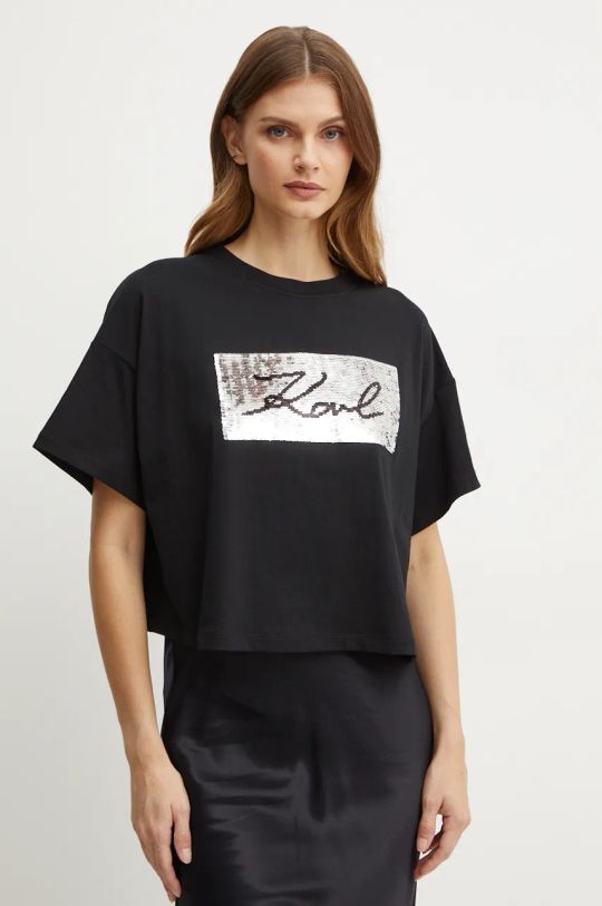 Karl Lagerfeld t-shirt bawełniany aplikacja czarny 246W1708