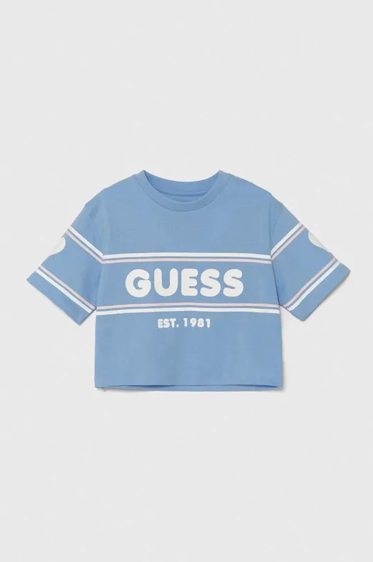 голубой Хлопковая футболка Guess Для девочек