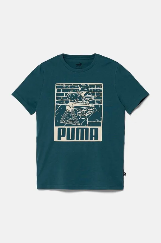 Детская хлопковая футболка Puma ESS+ MID 90sphic Tee хлопок бирюзовый 681873