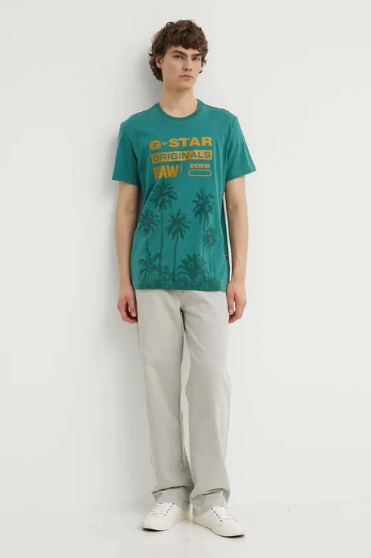 Bombažna kratka majica G-Star Raw zelena