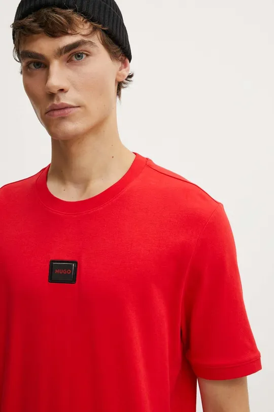 czerwony HUGO t-shirt bawełniany Męski