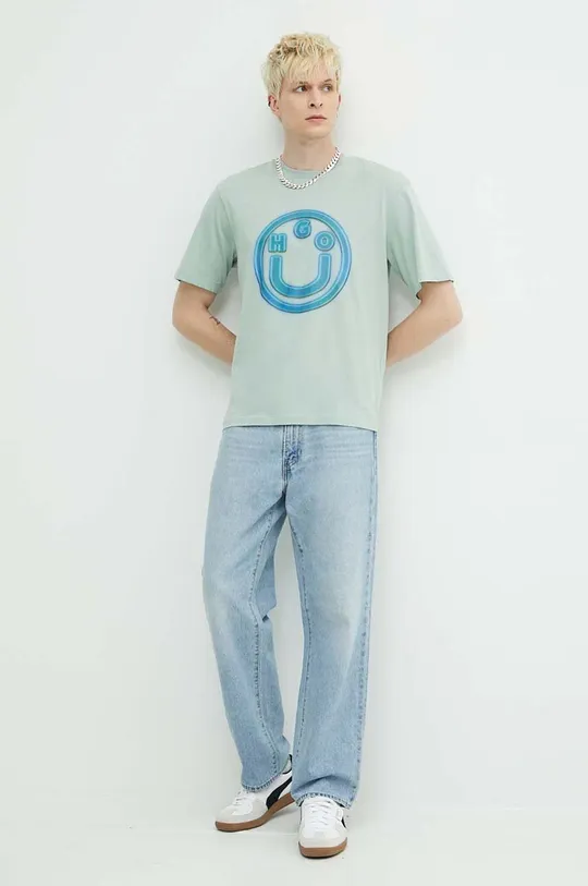 Βαμβακερό μπλουζάκι Hugo Blue τιρκουάζ