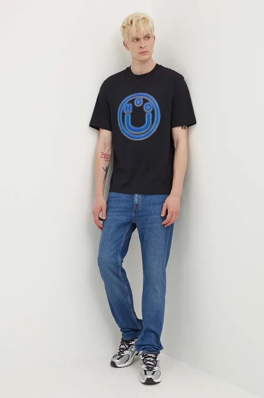 Hugo Blue t-shirt bawełniany czarny