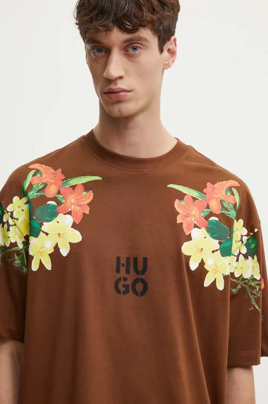 brązowy HUGO t-shirt bawełniany Męski