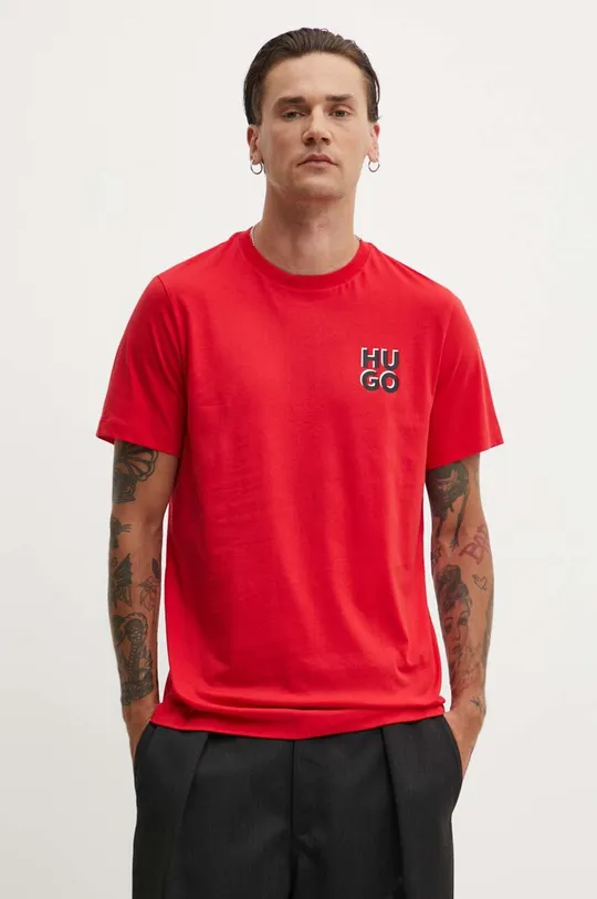 κόκκινο Βαμβακερό μπλουζάκι HUGO Ανδρικά