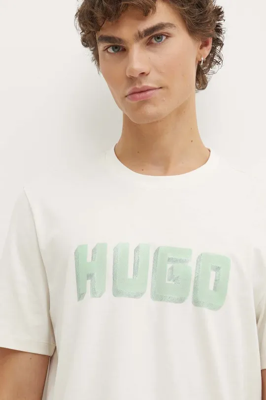 бежевый Хлопковая футболка HUGO