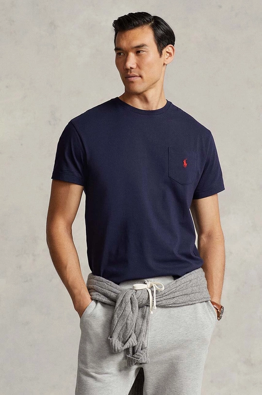 Βαμβακερό μπλουζάκι Polo Ralph Lauren κανονικό σκούρο μπλε 710707095