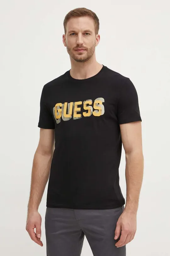 чорний Бавовняна футболка Guess Чоловічий