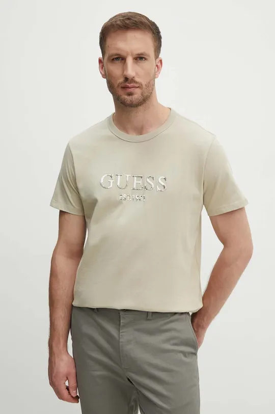 beige Guess t-shirt in cotone Uomo
