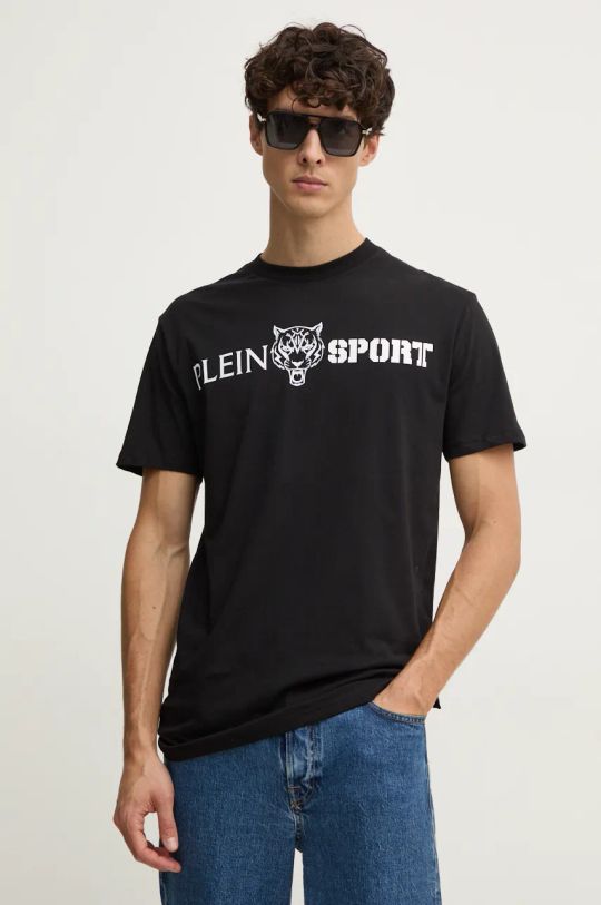 PLEIN SPORT t-shirt bawełniany nadruk czarny AADC.MTK7197.SJY001N