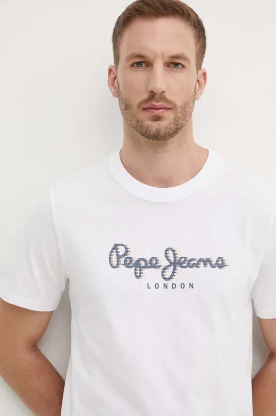 λευκό Βαμβακερό μπλουζάκι Pepe Jeans ABEL