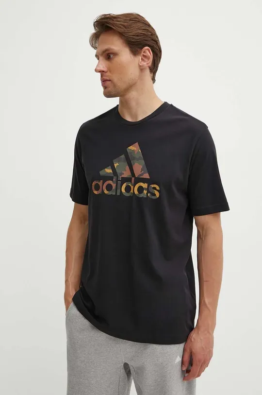 μαύρο Βαμβακερό μπλουζάκι adidas Camo