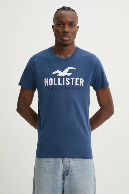 Βαμβακερό μπλουζάκι Hollister Co. KI323.4290.200 σκούρο μπλε AW24