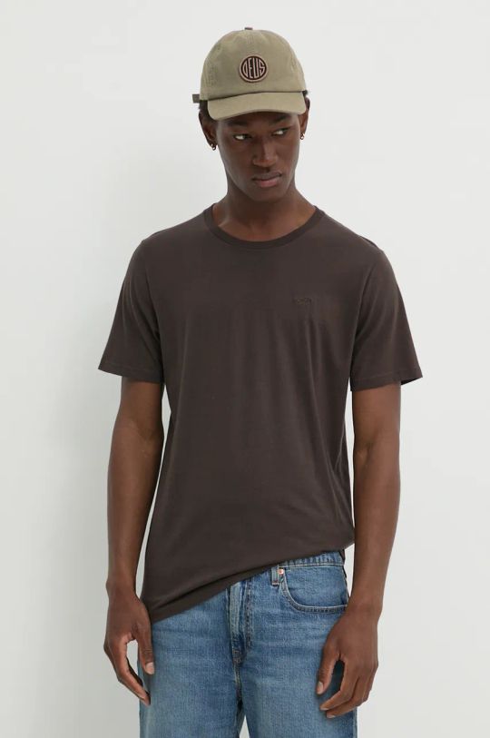 Βαμβακερό μπλουζάκι Hollister Co. slim καφέ KI324.4151.440