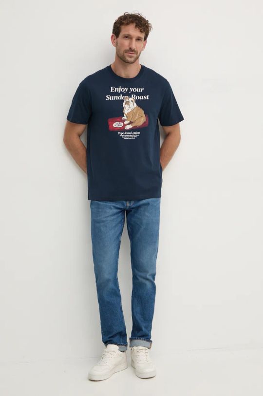 Bavlněné tričko Pepe Jeans AXEL TEE PM509622 námořnická modř AW24