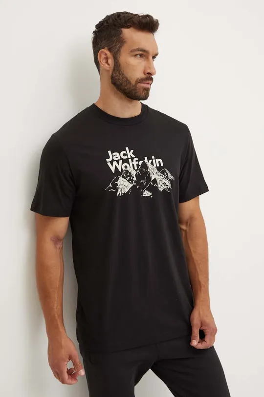Хлопковая футболка Jack Wolfskin Bergblick хлопок чёрный A60070