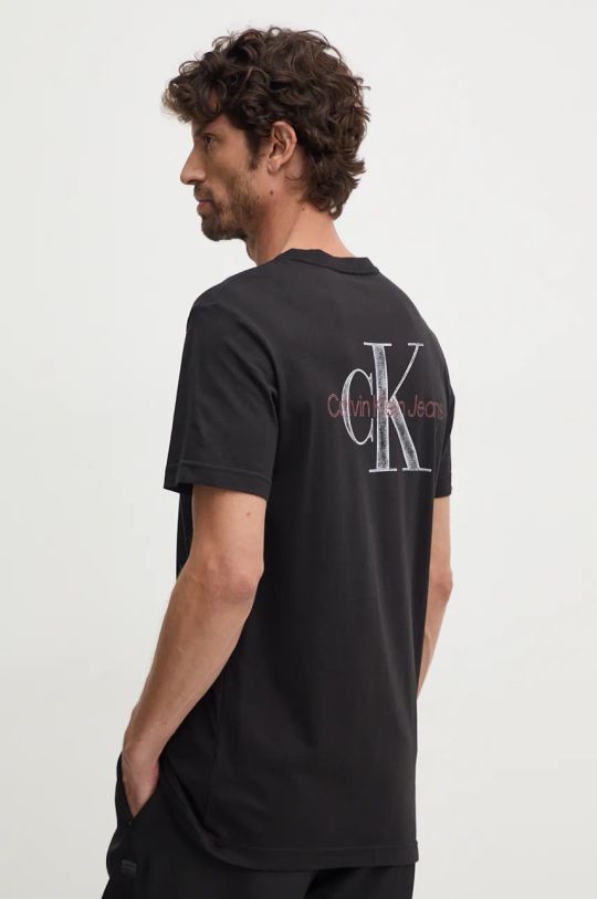 Βαμβακερό μπλουζάκι Calvin Klein Jeans κανονικό μαύρο J30J326866