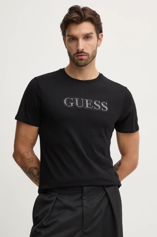 Памучна тениска Guess щампа черен M4BI64.K9RM1