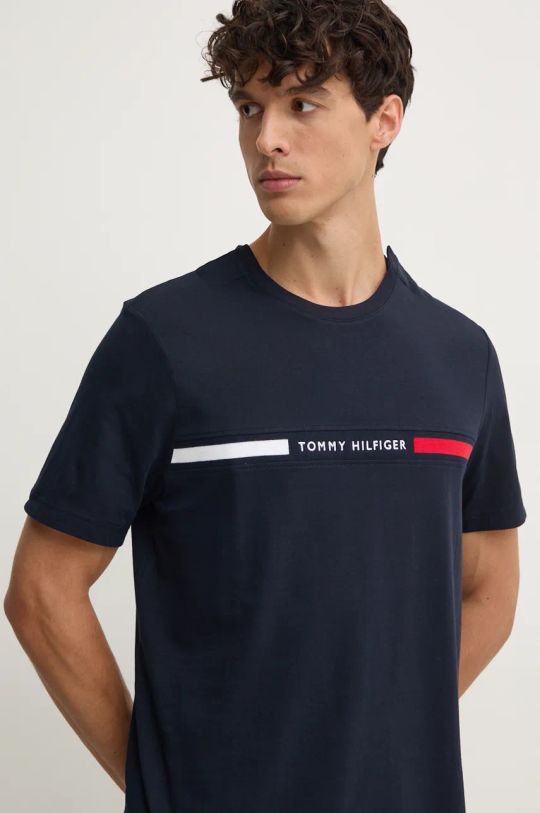 Bombažna kratka majica Tommy Hilfiger mornarsko modra MW0MW37390