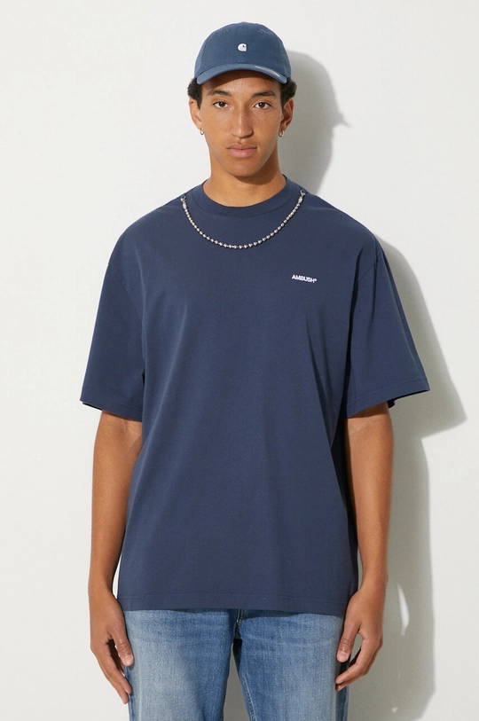 AMBUSH cotton t-shirt Ballchain relaxed blue BMAA001F24JER0014501