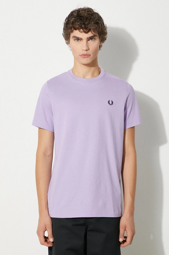 Хлопковая футболка Fred Perry Crew Neck T-Shirt гладкий фиолетовой M1600.W51