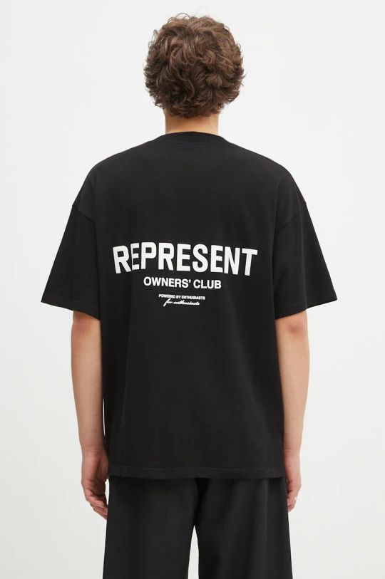 Памучна тениска Represent Represent Owners Club свободна черен OCM41114.001