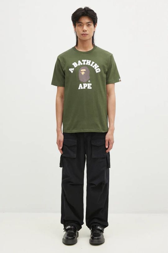 Pamučna majica A Bathing Ape COLLEGE TEE 1K80110001 zelena