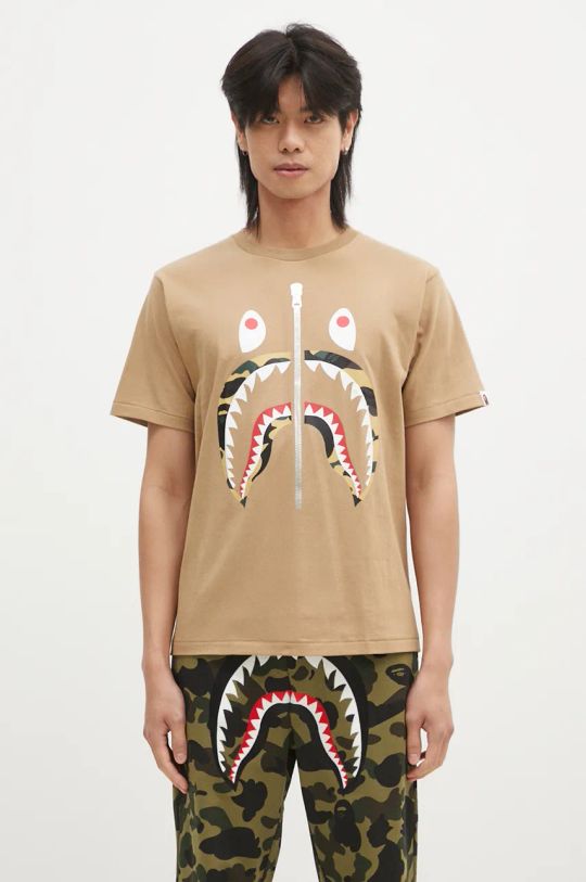 A Bathing Ape t-shirt bawełniany 1ST CAMO SHARK TEE nadruk beżowy 1K80110013