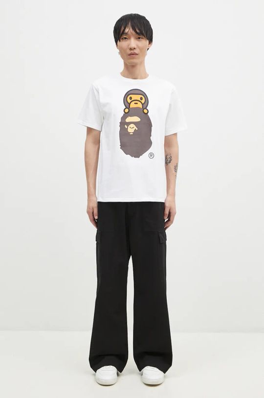 Βαμβακερό μπλουζάκι A Bathing Ape MILO ON APE HEAD TEE 2K80110002 λευκό