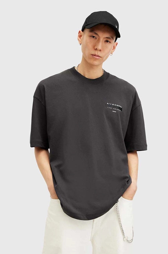 Βαμβακερό μπλουζάκι AllSaints REDACT SS CREW εκτύπωση μαύρο M002PC