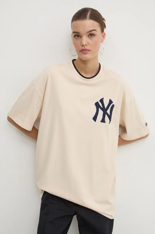 New Era t-shirt bawełniany NEW YORK YANKEES nadruk beżowy 60564866