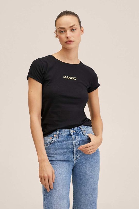 černá Bavlněné tričko Mango Pstmng Dámský