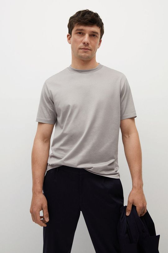 jasny szary Mango Man T-shirt bawełniany Bellow Męski