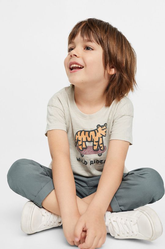 jasny szary Mango Kids t-shirt bawełniany dziecięcy Wildy Chłopięcy