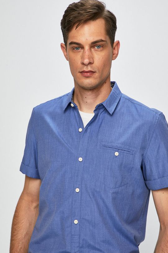 Koszula męska z gładkiej tkaniny niebieska Męski