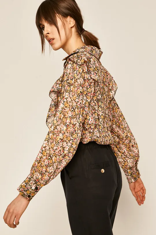 multicolor Koszula damska z falbanką w kwiatki Damski