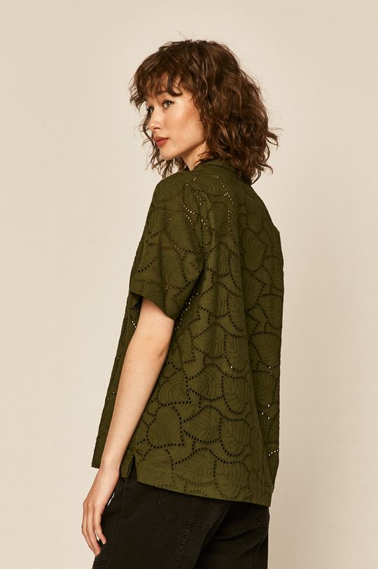 ciemny zielony Koszula damska z ażurowej tkaniny zielona