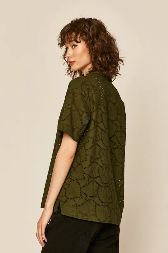 zielony Koszula damska z ażurowej tkaniny zielona