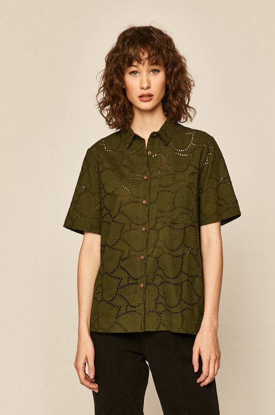 Koszula damska z ażurowej tkaniny zielona Damski