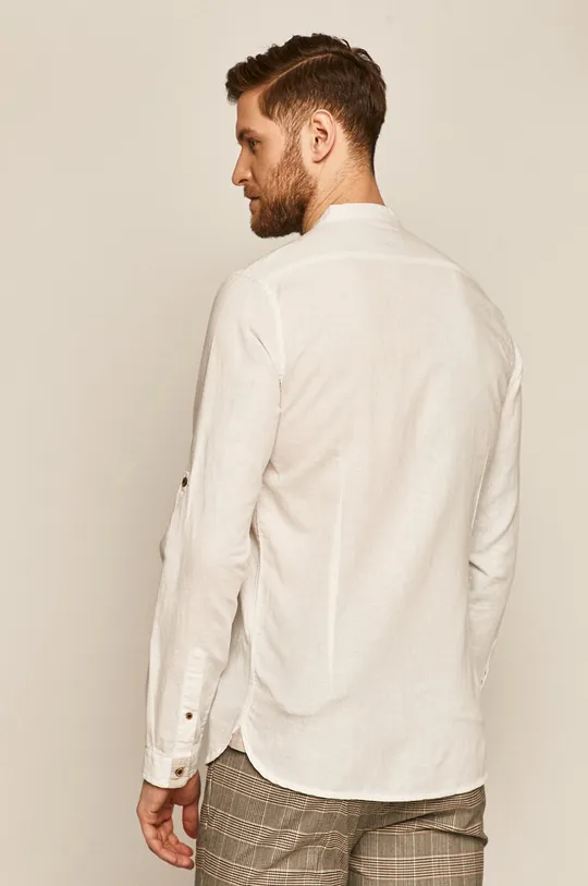biały Lniana koszula męska ze stójką biała