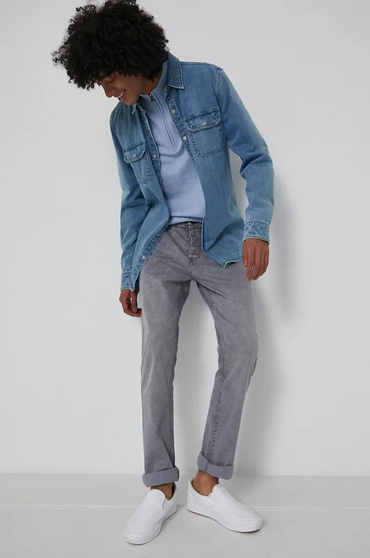 Koszula męska jeansowa niebieska 100 % Bawełna
