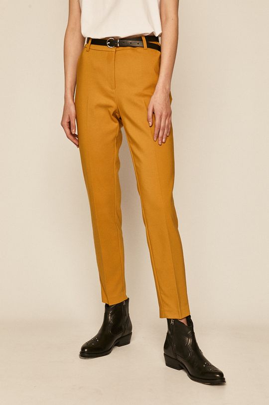 musztardowy Spodnie damskie z kantem żółte Damski