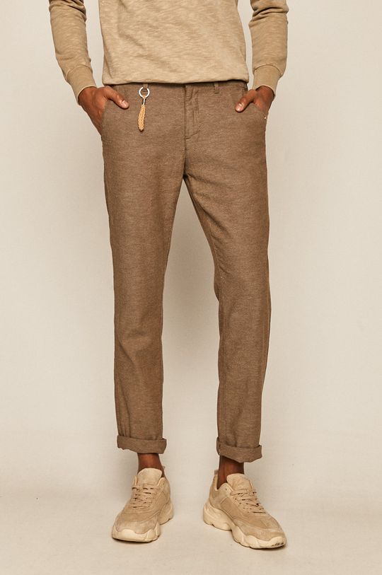 Spodnie męskie lniane brązowe brązowy