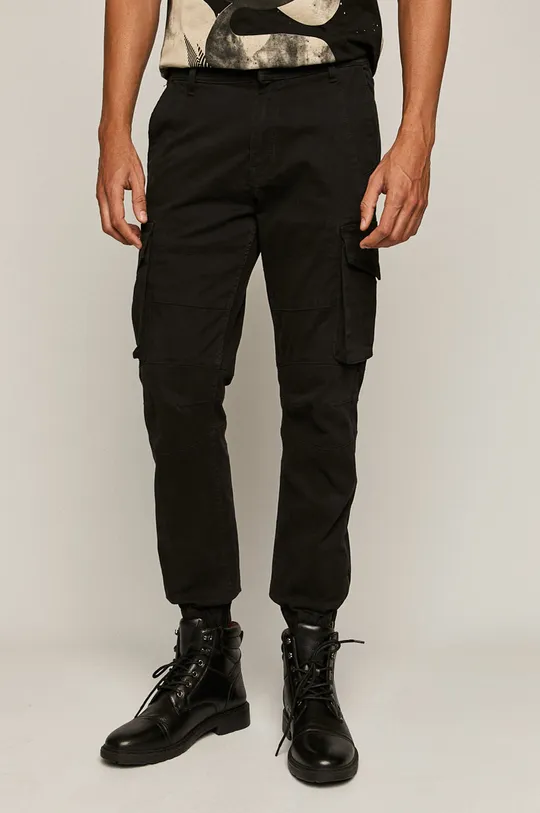 czarny Spodnie męskie z kieszeniami cargo czarne Męski