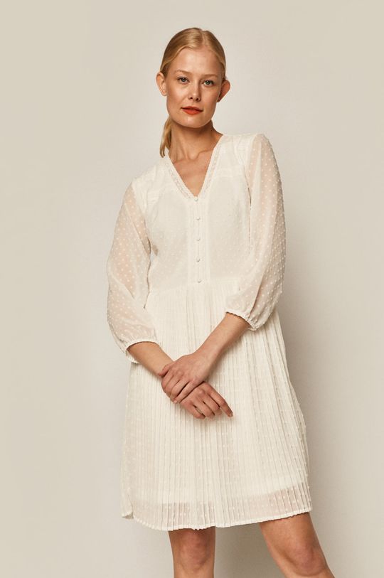 biały Sukienka damska z tkaniny plumeti biała