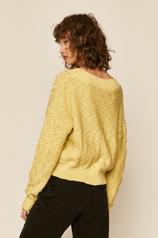Sweter damski ze splotem żółty 22 % Akryl, 78 % Bawełna