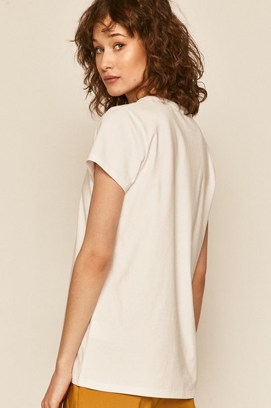 T-shirt damski ze spiczastym dekoltem biały 96 % Bawełna, 4 % Elastan