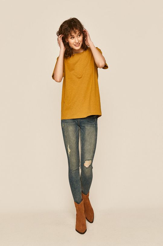 T-shirt damski bawełniany żółty ciepły oliwkowy